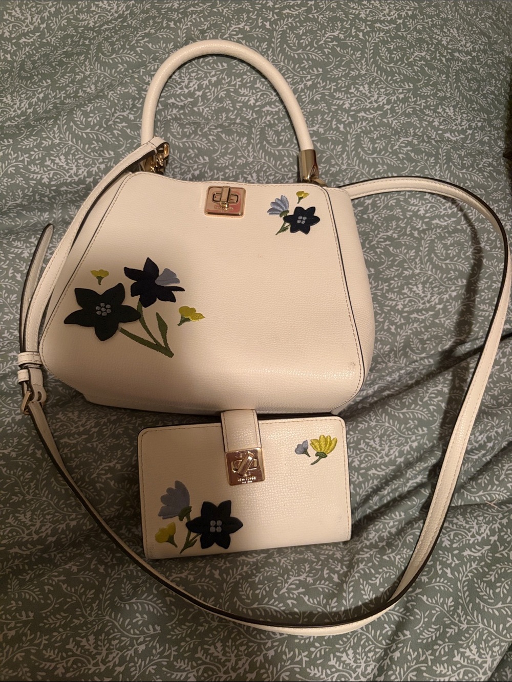 kate spade White Floral Applique Crossbody Satchel and Wallet Set